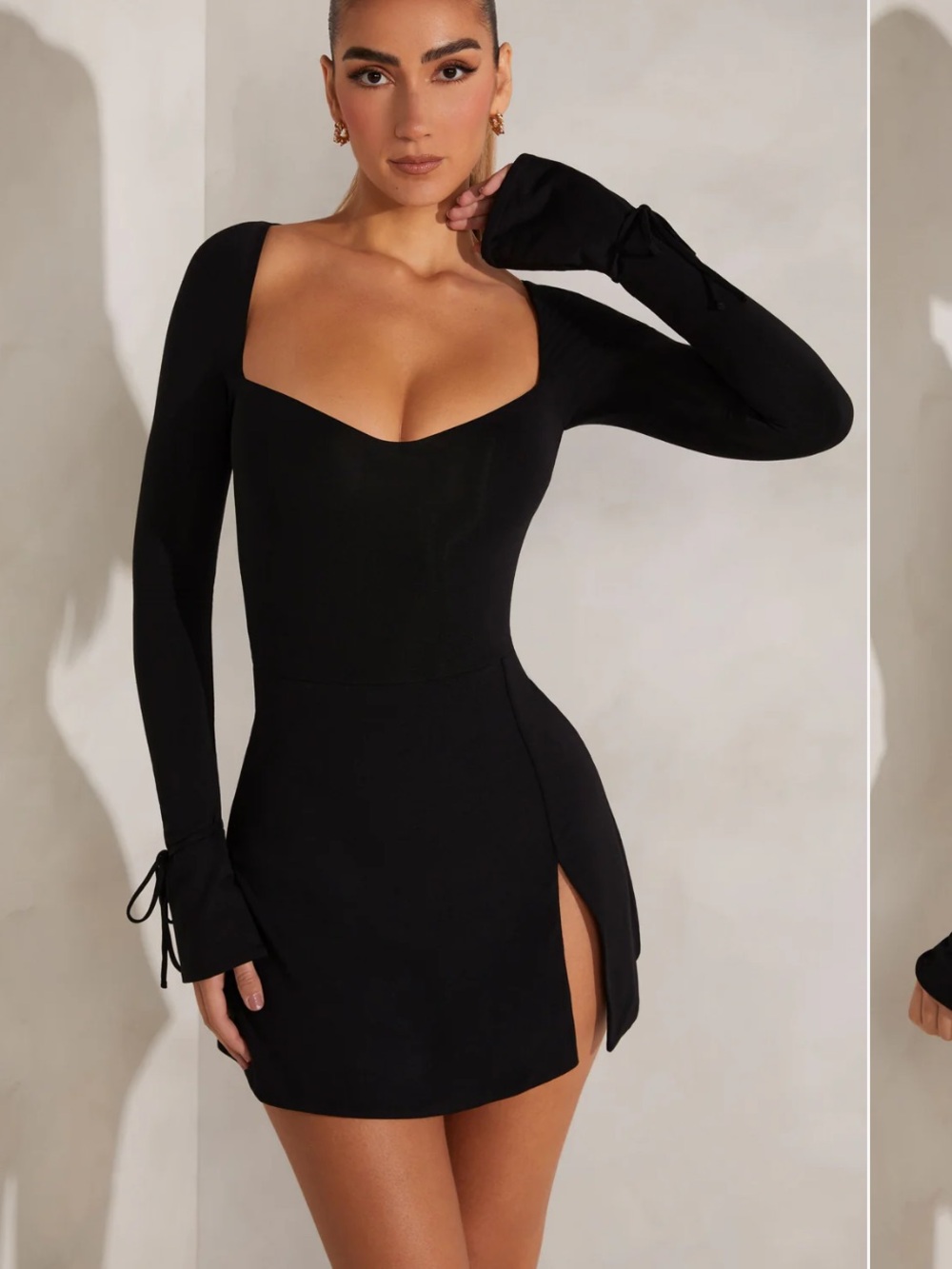 Oh Polly Black Sweetheart Neck Long-Sleeve Mini Dress
